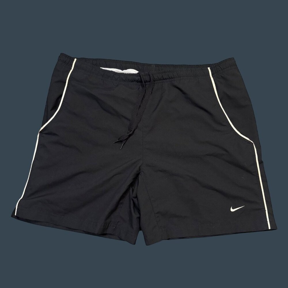 Vintage Nike Mens Black swim shorts W/ White Trim & Drawstring Elastic Waist L